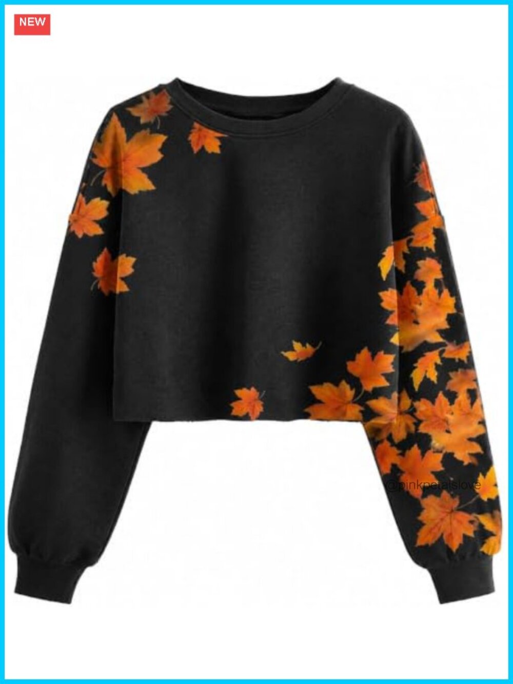 Women's Fall Halloween Crop Sweatshirt Cotton Blend Crew Neck Lantern Sleeve